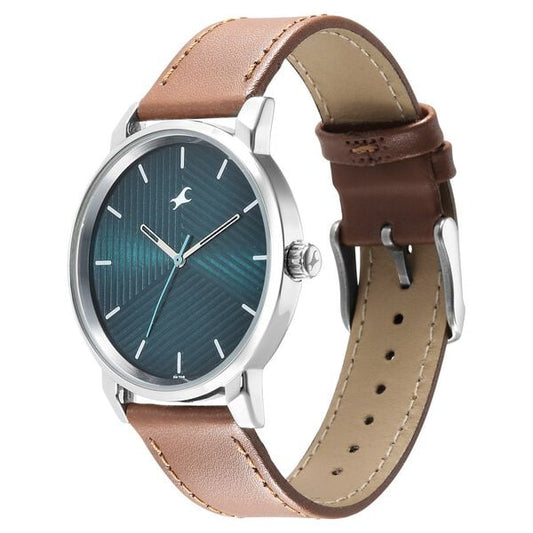 Fastrack 3278SL03 Analog Quartz Men Watch – Green Dial, Brown Leather Strap, Classic Casual Style