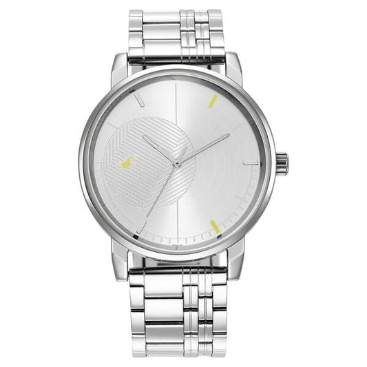 Fastrack 3278SM02 Analog Quartz Men Watch – Silver Dial, Silver Stainless Steel Strap, Casual Stunners Design