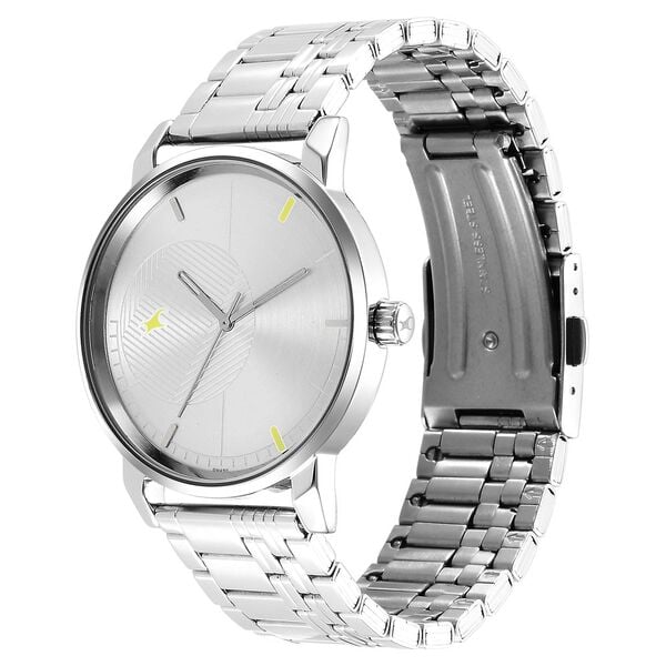 Fastrack 3278SM02 Analog Quartz Men Watch – Silver Dial, Silver Stainless Steel Strap, Casual Stunners Design