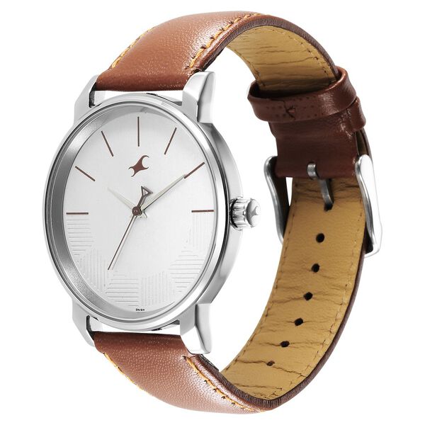 Fastrack 3291SL02 Stunners Quartz Analog Silver Dial Brown Leather Strap Men’s Watch