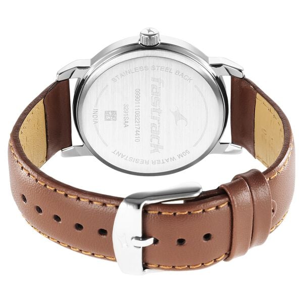 Fastrack 3291SL02 Stunners Quartz Analog Silver Dial Brown Leather Strap Men’s Watch