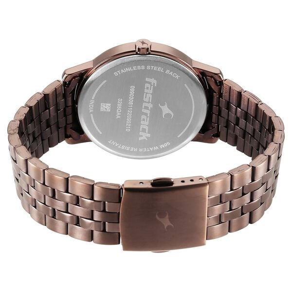 Fastrack 3295QM01 Analog Quartz Men Watch – Black Dial, Brown Stainless Steel Strap, Urban Camo Style