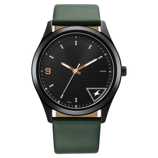 Fastrack 3317NL01 Stunners Quartz Analog Black Dial Green Leather Strap Men’s Watch
