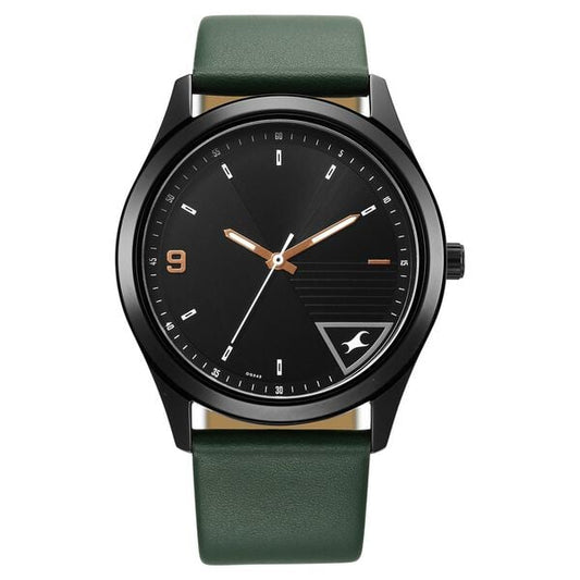 Fastrack 3317NL01 Stunners Quartz Analog Black Dial Green Leather Strap Men’s Watch