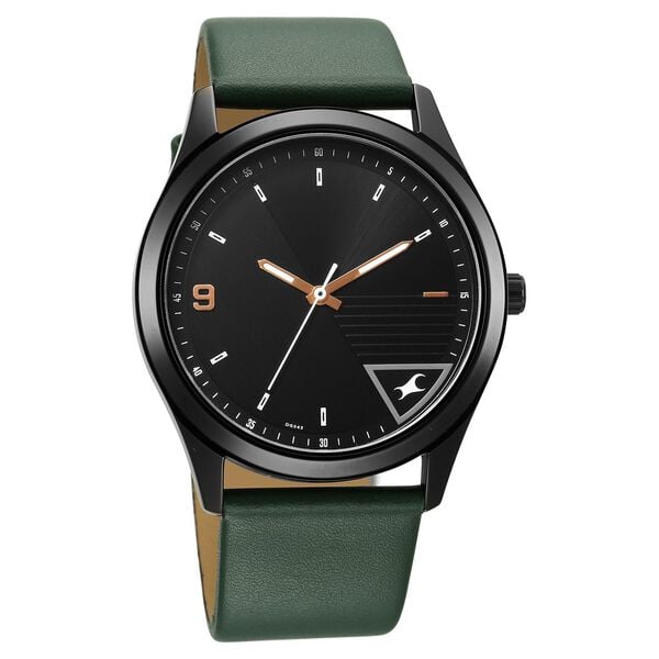 Fastrack 3317NL01 Stunners Quartz Analog Black Dial Green Leather Strap Men’s Watch