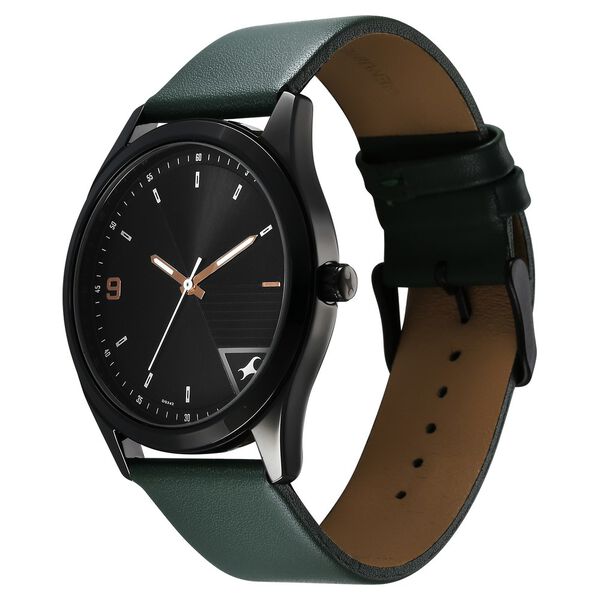 Fastrack 3317NL01 Stunners Quartz Analog Black Dial Green Leather Strap Men’s Watch
