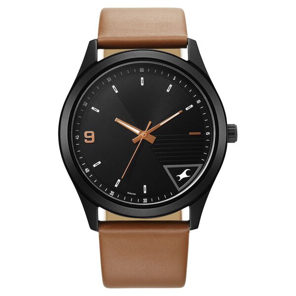 Fastrack 3317NL02 Stunners Men’s Quartz Analog Black Dial Brown Leather Strap Watch