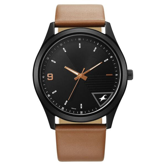 Fastrack 3317NL02 Stunners Men’s Quartz Analog Black Dial Brown Leather Strap Watch