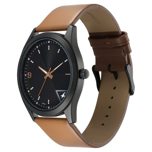 Fastrack 3317NL02 Stunners Men’s Quartz Analog Black Dial Brown Leather Strap Watch