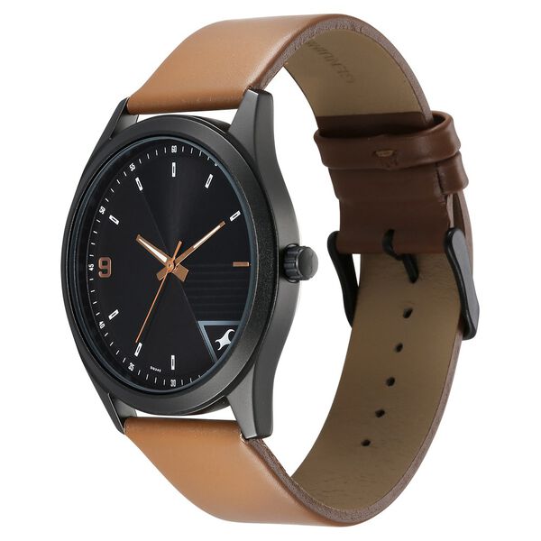 Fastrack 3317NL02 Stunners Men’s Quartz Analog Black Dial Brown Leather Strap Watch