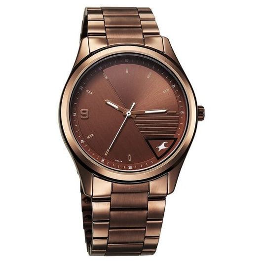 Fastrack 3317QM02 Analog Quartz Men Watch – Brown Dial, Brown Stainless Steel Strap