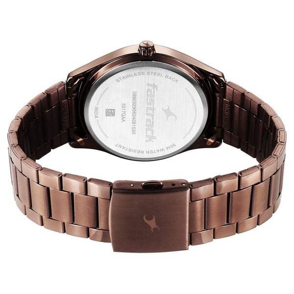 Fastrack 3317QM02 Analog Quartz Men Watch – Brown Dial, Brown Stainless Steel Strap