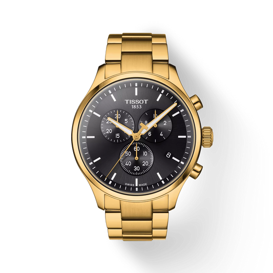 Tissot T1166173305100 Black Dial Men’s Swiss Quartz Chrono XL Classic Watch – Yellow Gold PVD & Stainless Steel Case & Bracelet, Sapphire Crystal