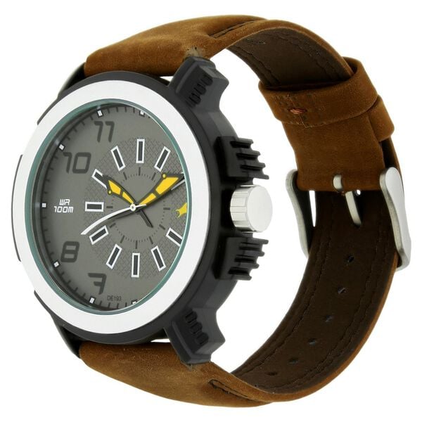 Fastrack 38015PL03 Analog Quartz Men’s Watch | Grey Dial | Brown Leather Strap | Round Case | 50 m Water Resistant