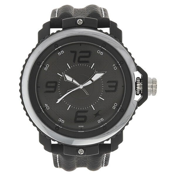Fastrack 38017PL01 Analog Quartz Men Watch – Grey Dial, Black Leather Strap, 5 ATM Water Resistance