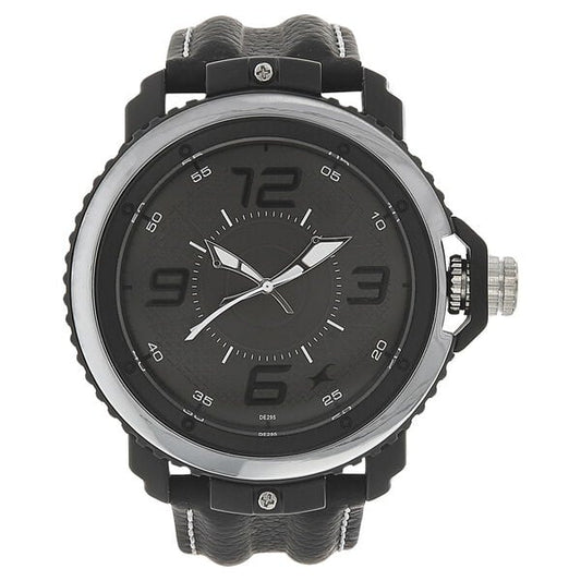 Fastrack 38017PL01 Analog Quartz Men Watch – Grey Dial, Black Leather Strap, 5 ATM Water Resistance