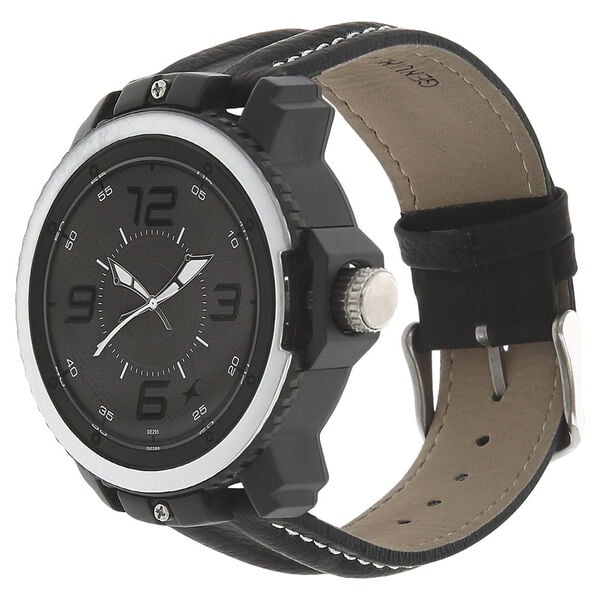 Fastrack 38017PL01 Analog Quartz Men Watch – Grey Dial, Black Leather Strap, 5 ATM Water Resistance