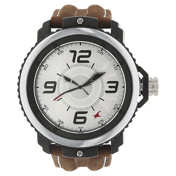 Fastrack NP38017PL02 men’s silver dial watch front view