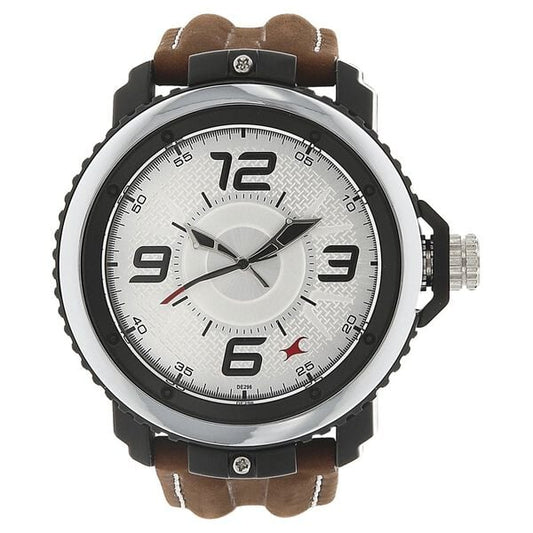 Fastrack NP38017PL02 men’s silver dial watch front view