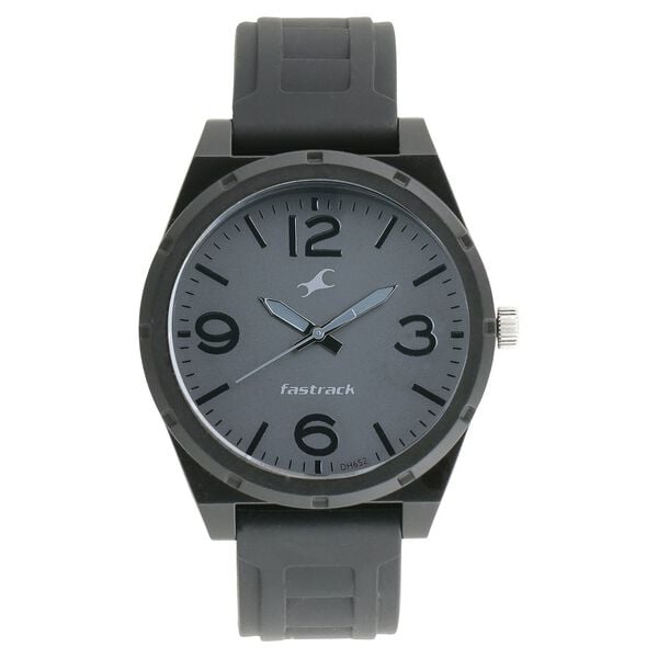 Fastrack 38040PP01 Quartz Analog Men’s Trendies Watch | Grey Dial | Black Silicone Strap | Round Case | Acrylic Glass | 50 m Water Resistant | 24 Months Warranty