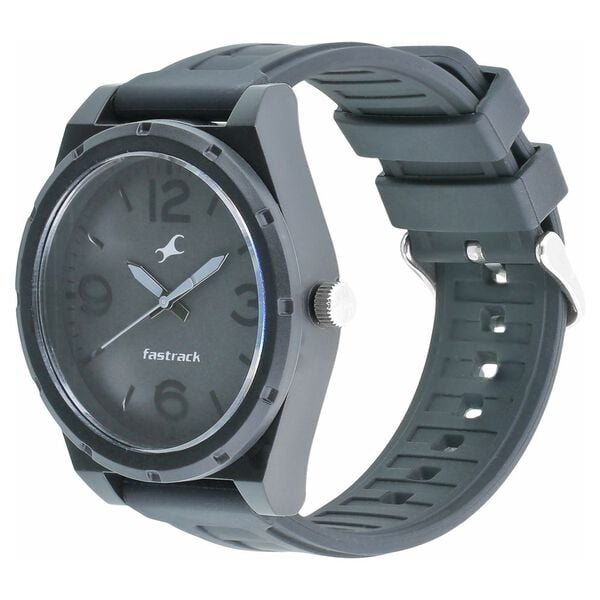 Fastrack 38040PP01 Quartz Analog Men’s Trendies Watch | Grey Dial | Black Silicone Strap | Round Case | Acrylic Glass | 50 m Water Resistant | 24 Months Warranty