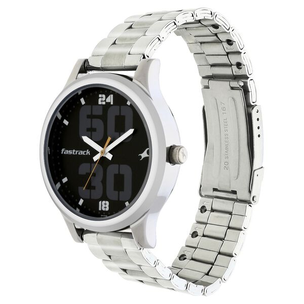 Fastrack 38051SM04 Bold Analog Watch Quartz Analog Black Dial Stainless Steel Strap Men’s Watch
