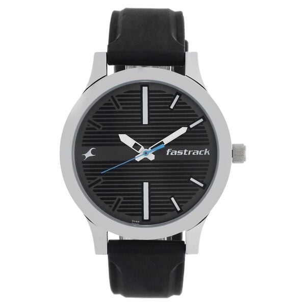 Fastrack 38051SP01 Analog Quartz Men Watch – Grey Dial, Black Silicone Strap, Everyday Casual Style