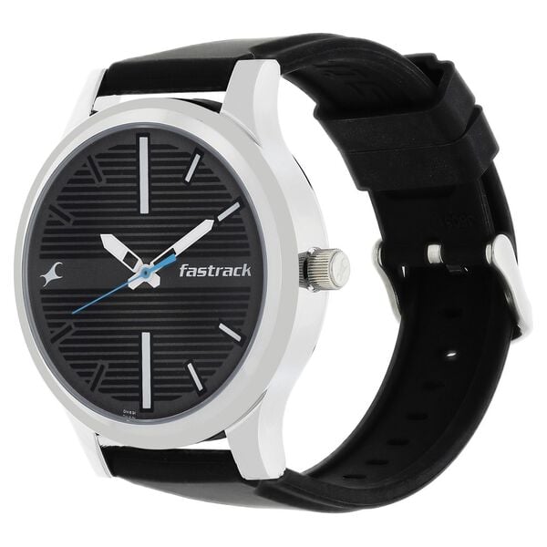 Fastrack 38051SP01 Analog Quartz Men Watch – Grey Dial, Black Silicone Strap, Everyday Casual Style