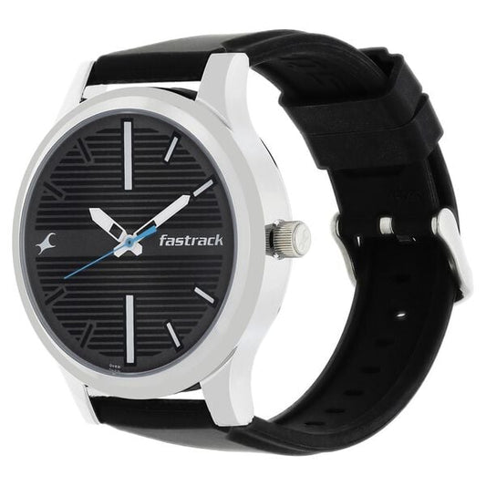 Fastrack 38051SP01 Analog Quartz Men Watch – Grey Dial, Black Silicone Strap, Everyday Casual Style