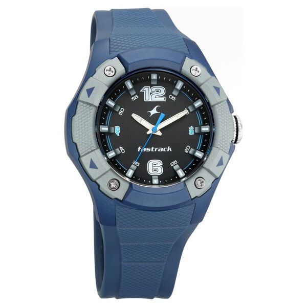 Fastrack 38057PP01 Analog Quartz Men Watch – Black Dial, Blue Silicone Strap, Trendies Casual Style