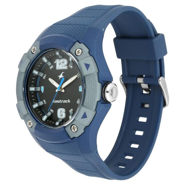 Fastrack 38057PP01 Analog Quartz Men Watch – Black Dial, Blue Silicone Strap, Trendies Casual Style