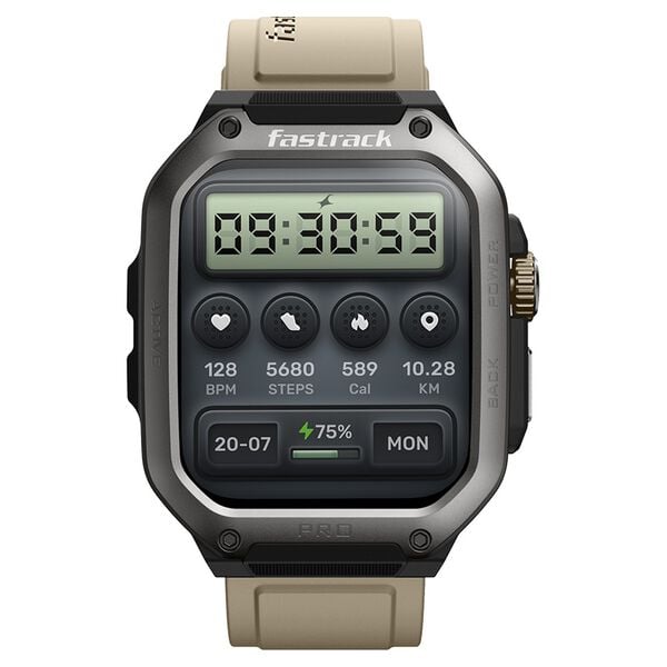 Fastrack 38106PP02 Active Pro Smartwatch AMOLED Display Khaki Silicone Strap Unisex Watch