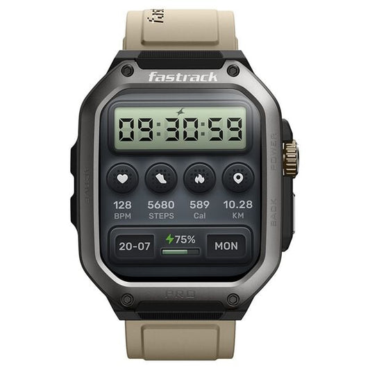Fastrack 38106PP02 Active Pro Smartwatch AMOLED Display Khaki Silicone Strap Unisex Watch