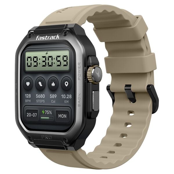 Fastrack 38106PP02 Active Pro Smartwatch AMOLED Display Khaki Silicone Strap Unisex Watch