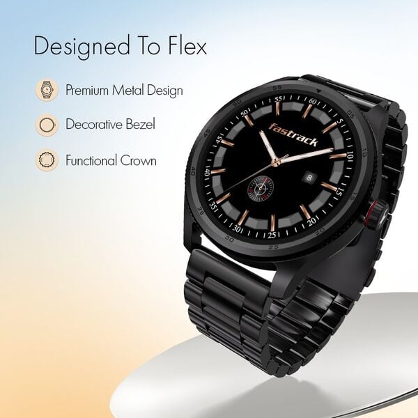 Fastrack 38125NM01 Magnus FX1 Luxury Smartwatch 1.38" UltraVU HD Display Bluetooth Calling Black Metal Strap