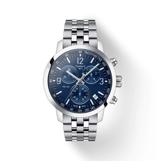 Tissot T1144171104700 Blue Dial 43 mm Men’s Swiss Quartz PRC 200 Chronograph Watch – Stainless Steel Case & Bracelet, Sapphire Crystal