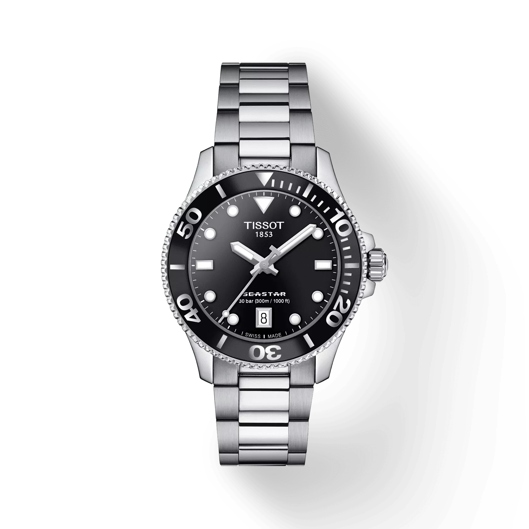 Tissot T1202101105100 Women Analog Quartz Dive Watch with Black Dial & Stainless Steel Bracelet
