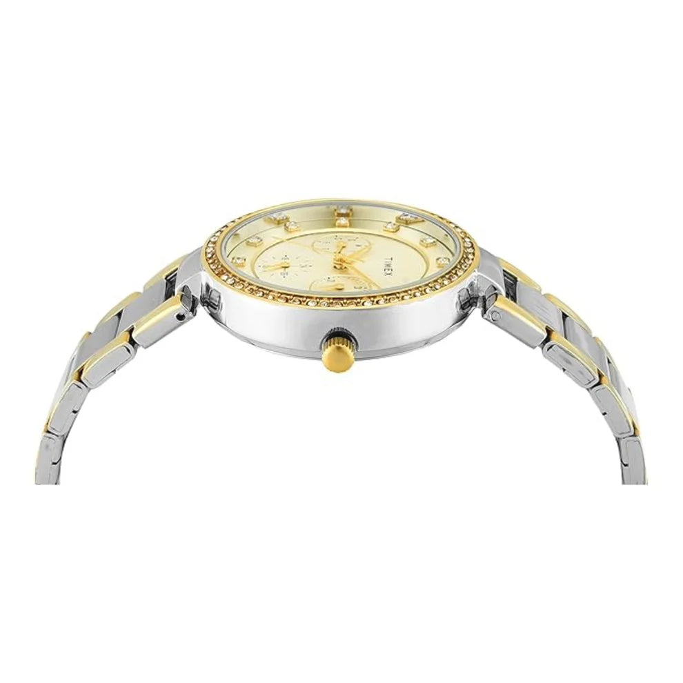 Timex TWEL18711 Women’s Champagne Dial Analog Watch with Stainless Steel Strap