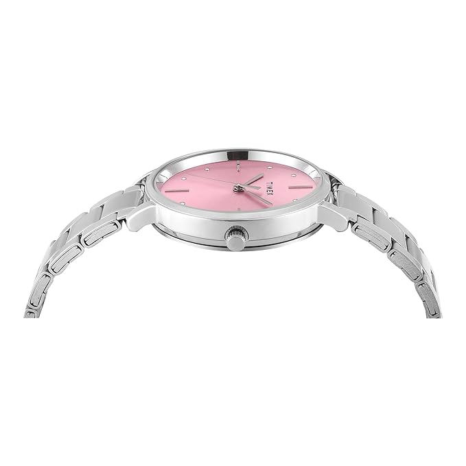 Timex TWEL15824 Round Pink Dial Analog Watch for Women – Silver Stainless Steel Strap, 34 mm Case