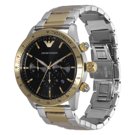 Emporio Armani AR11521 Mario Men's Black Chronograph Two-Tone Stainless Steel Watch