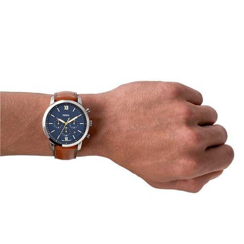 Fossil FS5453 Men's Quartz Chronograph Watch Blue Dial Brown Leather Strap