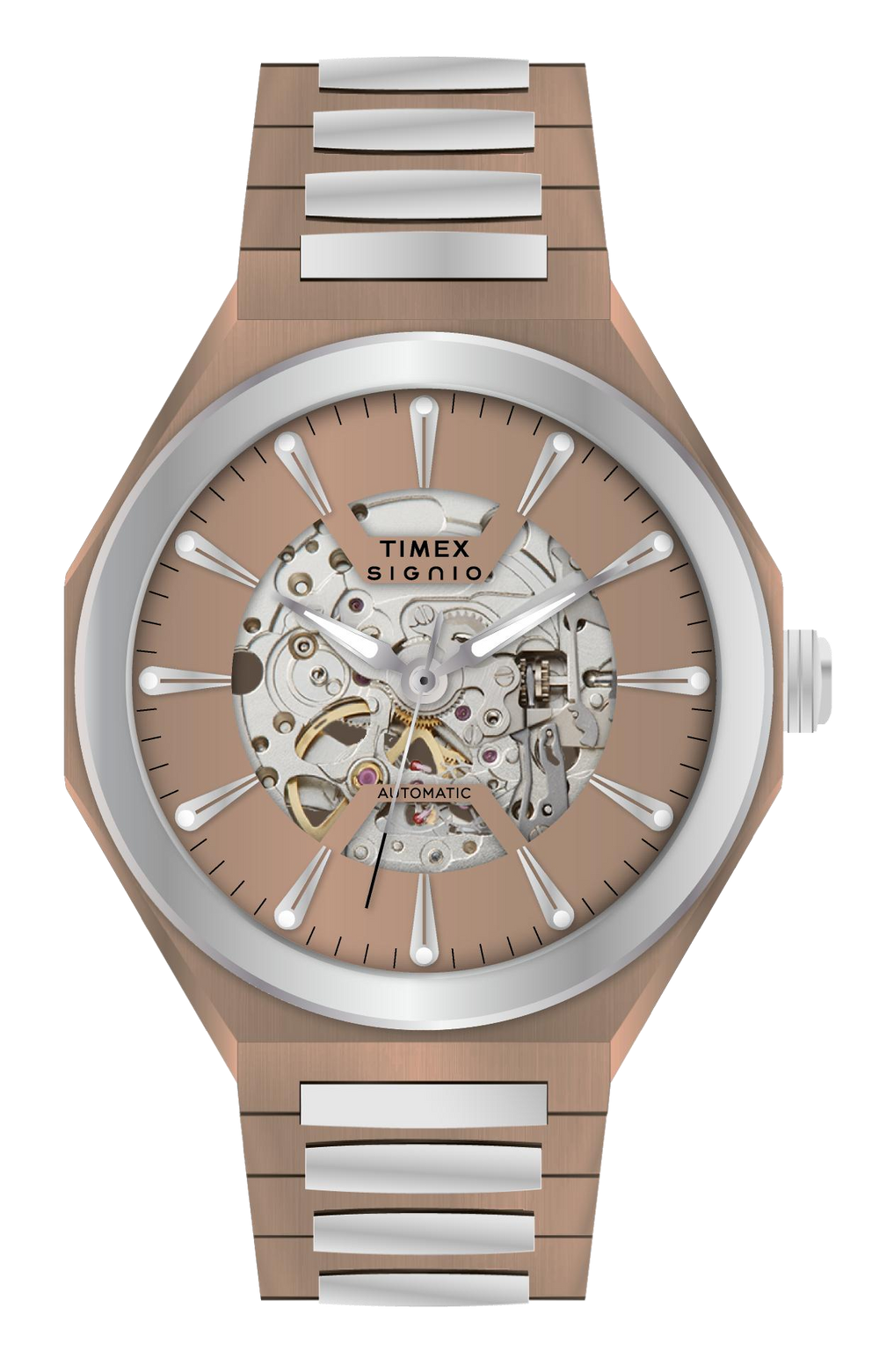Timex TWEG33901 Signio Automatic Coffee Skeleton Dial Brown Leather Strap Men's Watch
