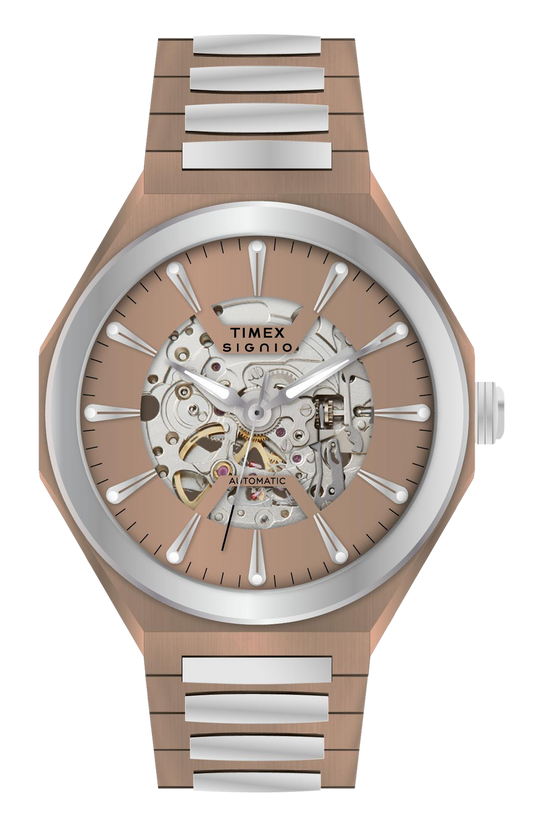 Timex TWEG33901 Signio Automatic Coffee Skeleton Dial Brown Leather Strap Men's Watch