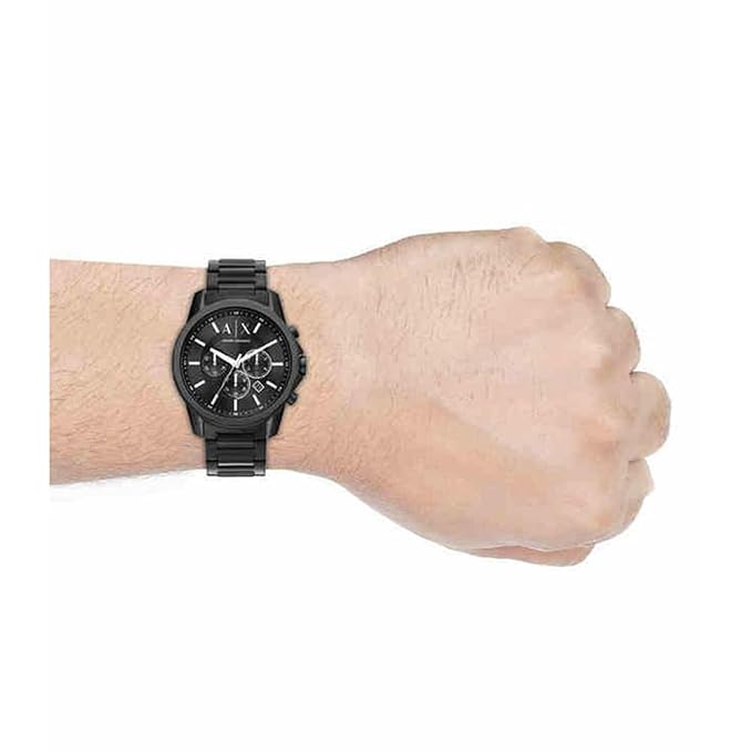 Armani Exchange AX1722I Men's Quartz Chronograph Watch Black CD Texture Dial Black Stainless Steel Bracelet