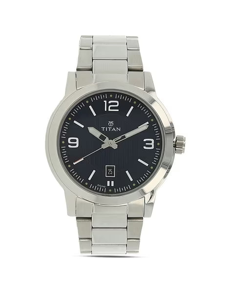 Titan 1730SM03 Classic Men’s Analog Watch with Blue Dial & Silver Stainless Steel Strap