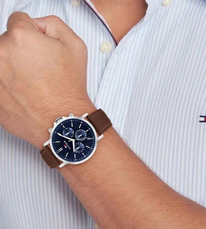 Tommy Hilfiger TH1710585 Tyson Men's Blue Dial Multifunction Brown Leather Watch