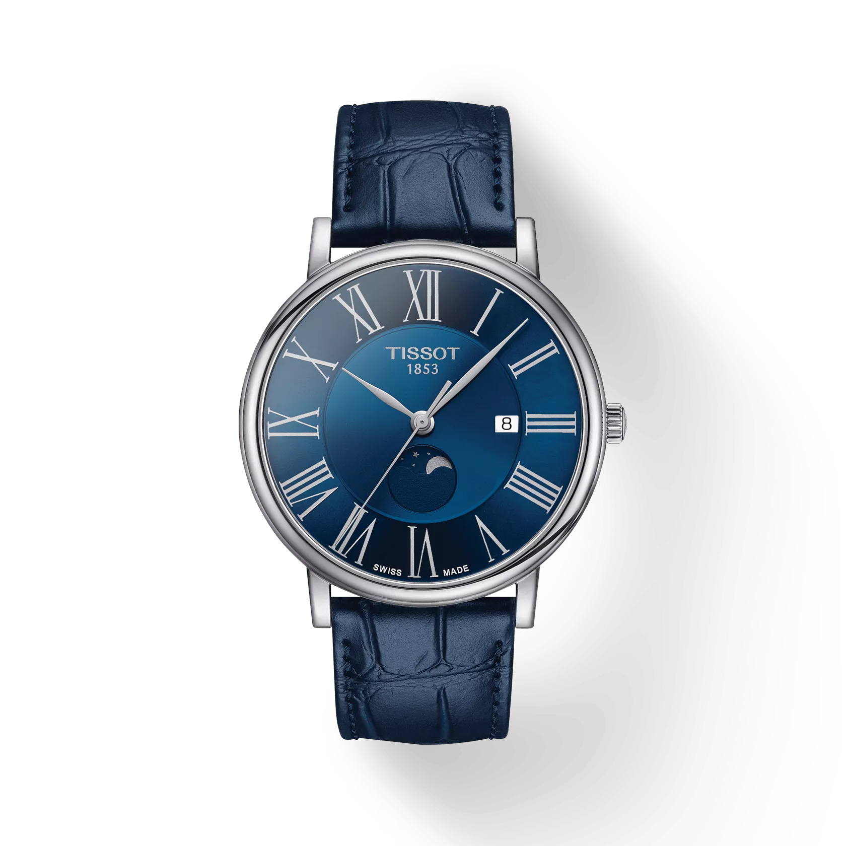 Tissot T1224231604300 Carson Premium Moonphase Blue Dial Blue Leather Strap Men Analog Quartz Watch 40 mm