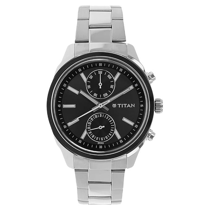 Titan 1733KM01 – Men’s Multifunction Stainless Steel Watch with Anthracite Dial & Silver Strap