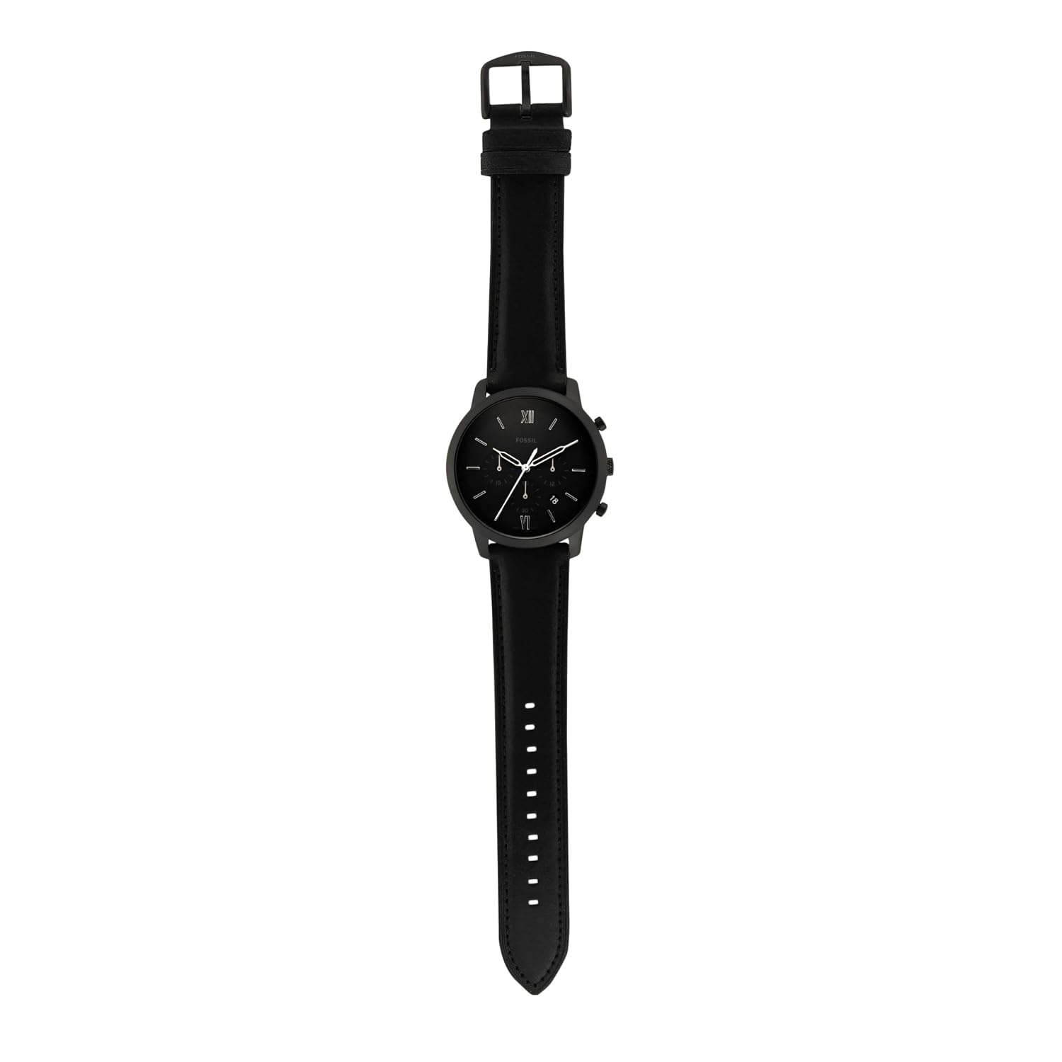 Fossil FS5503 Men's Quartz Chronograph Watch Black Dial Black Leather Strap