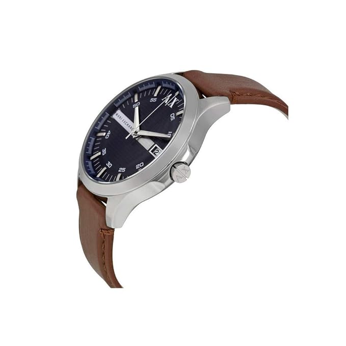 Armani Exchange AX2133I Men's Quartz Analog Watch Blue Textured Dial Brown Leather Strap